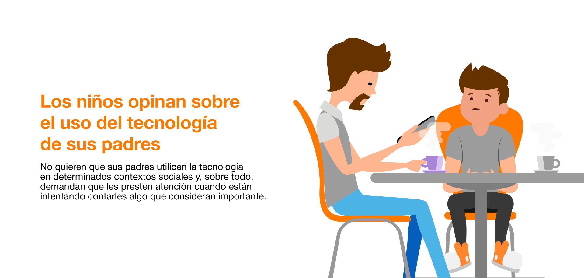 No quieren que sus padres utilicen la tecnología en determinados contextos sociales y, sobre todo, demandan que les presten atención cuando están intentando contarles algo que consideran importante. No quieren que sus padres compartan información sobre ellos sin consultárselo y sin su aprobación. Piden que sus padres establezcan normas relacionadas con el uso de la tecnología, y en especial que les protejan de los contenidos no deseados con los que en ocasiones se encuentran. No les gusta que sus padres utilicen el móvil durante la conducción, ni que aprovechen los semáforos en rojo para contestar a los mensajes. Esperan que sus padres cumplan las mismas normas que establecen para ellos.