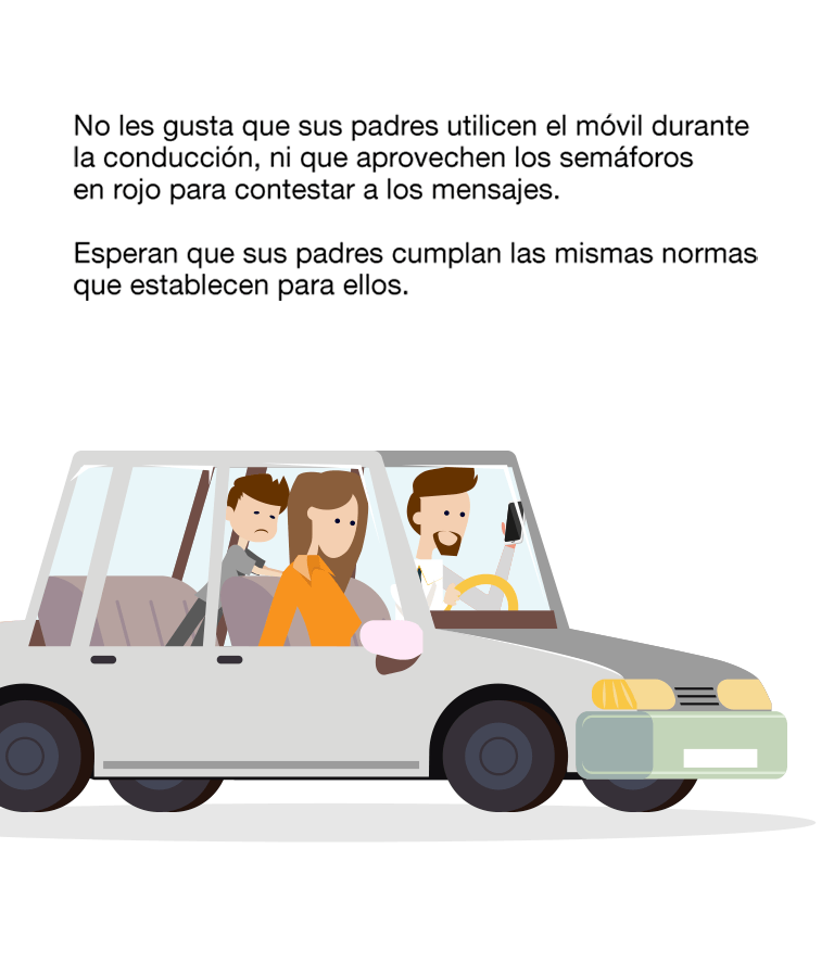 No quieren que sus padres utilicen la tecnología en determinados contextos sociales y, sobre todo, demandan que les presten atención cuando están intentando contarles algo que consideran importante. No quieren que sus padres compartan información sobre ellos sin consultárselo y sin su aprobación. Piden que sus padres establezcan normas relacionadas con el uso de la tecnología, y en especial que les protejan de los contenidos no deseados con los que en ocasiones se encuentran. No les gusta que sus padres utilicen el móvil durante la conducción, ni que aprovechen los semáforos en rojo para contestar a los mensajes. Esperan que sus padres cumplan las mismas normas que establecen para ellos.