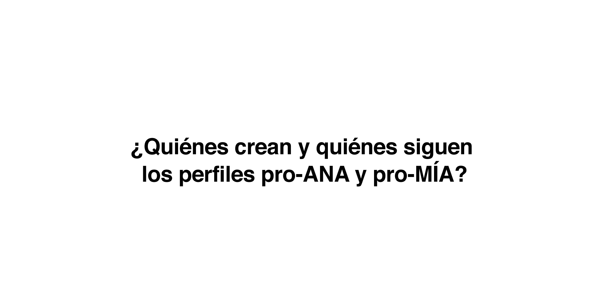 ¿Sabes qué son y dónde están los perfiles pro-Ana y pro-Mía?  Son sitios web que inducen a los trastornos de conducta alimentaria a través de la defensa de un estilo de vida que incluye dietas salvajes, tablas de pesos y calorías, carreras de kilos, etc. Un conjunto de comportamientos que muchos jóvenes adoptan como opción personal en edades cada vez más tempranas:• El 78% de los usuarios son menores de edad. • El 95% son chicas. •   El 70% están en fase inicial. • El 59,2 % de pacientes con TCA en su primera búsqueda de Internet buscan contenidos no saludables. • El 71,3% de enfermos reconocen que esas búsquedas influyen negativamente en su trastorno. ¿Quiénes crean y quiénes siguen las páginas pro-ANA y pro-MIA? Estas páginas y perfiles pro-ANA y pro-MIA son frecuentadas, y en ocasiones creadas, por menores de edad, e incluyen distintos tipos de contenidos que las convierten en un verdadero peligro: · Mensajes, muros y foros de apoyo mutuo para anoréxicas y bulímicas. · Consejos para perder peso de forma radical. · Dietas férreas y peligrosas. · Consejos para engañar a los padres. · Consejos para falsear los resultados de los análisis clínicos. · Técnicas que implican el dolor como una forma de quemar grasas. · Frases y mantras en las que se personifica la anorexia o bulimia nerviosa y se las presenta como una amiga real.